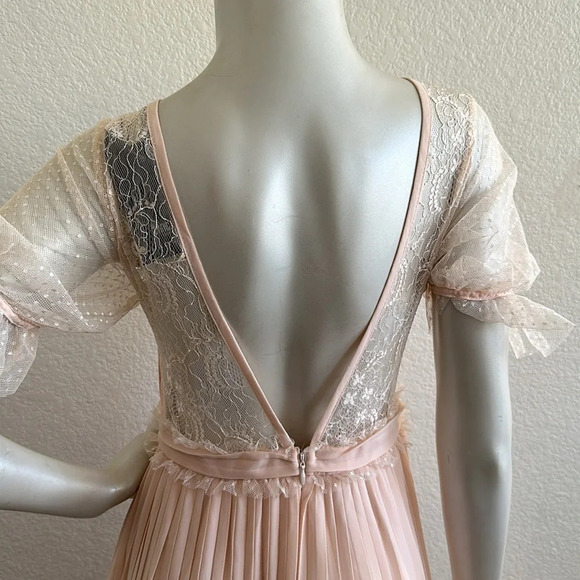 TFNC London Pleated Maxi Bridesmaid Dress With Spot Mesh Frill Detail - Picture 8 of 11